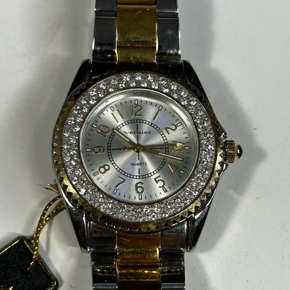 Vernier Quartz Two-Tone‎ Stainless Steel Watch Crystal Bezel Unisex UNTESTED